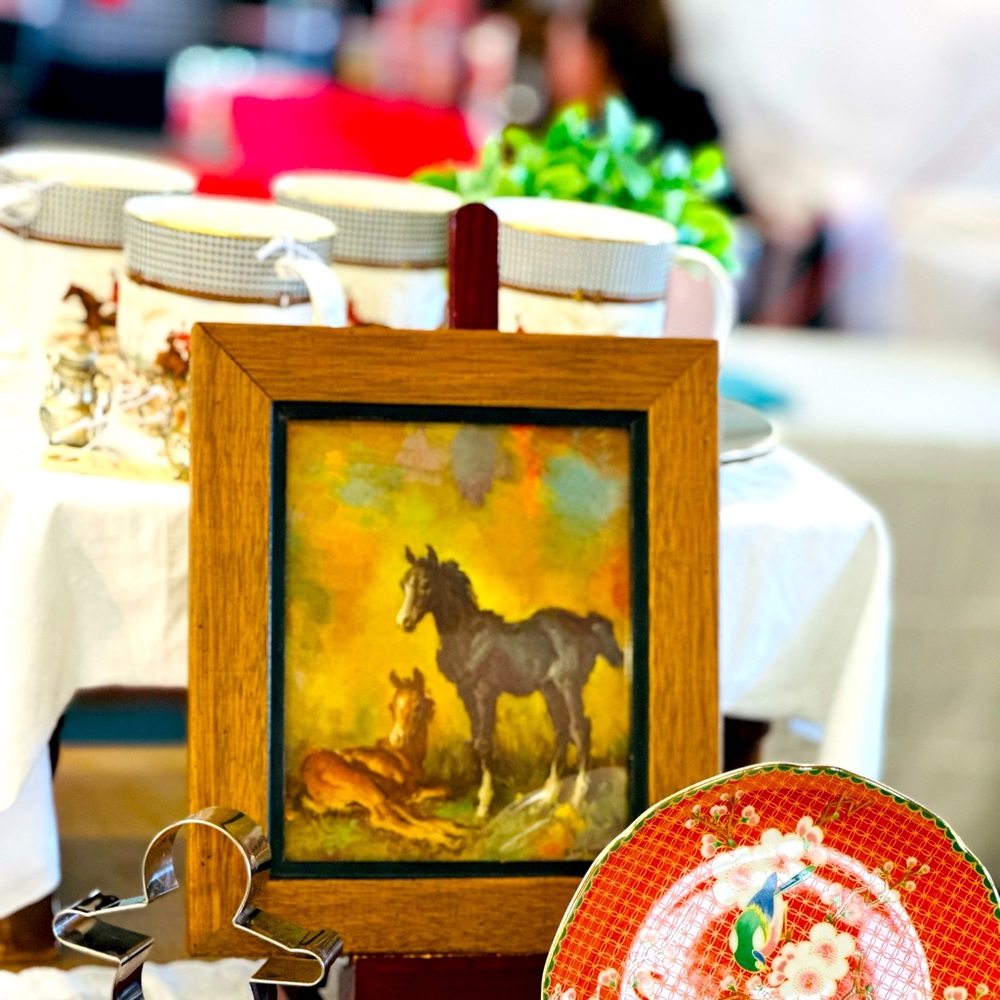 Vintage original art two colts wood frame